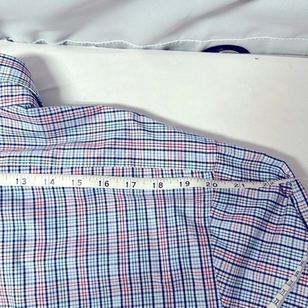 Men's BIG FIT Dress Shirt Stretch plaid (Big) 18 34/35  ‎ Red white blue